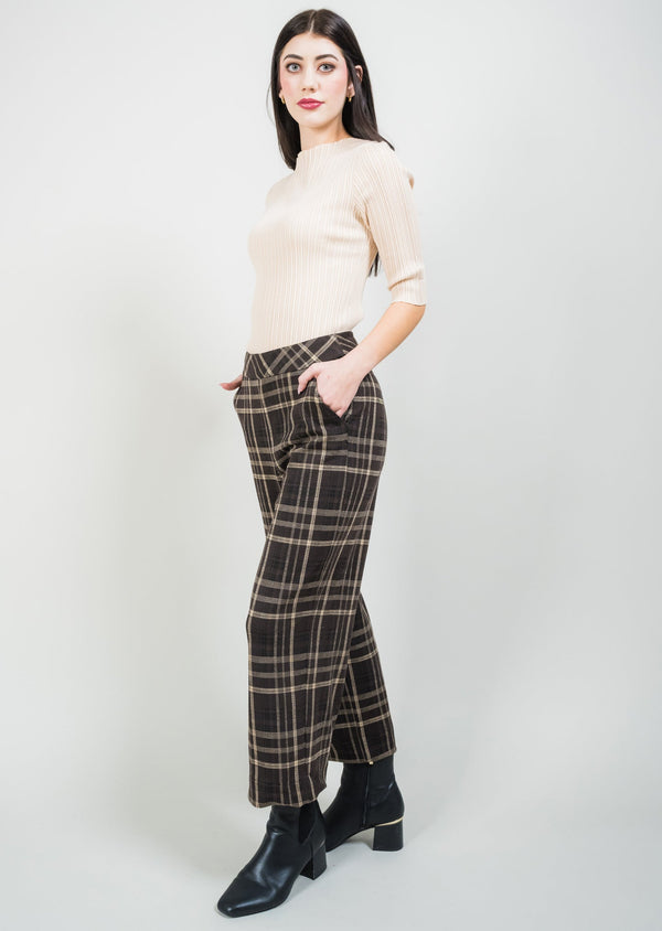 Mocha Plaid 25" Wide Crop Pant