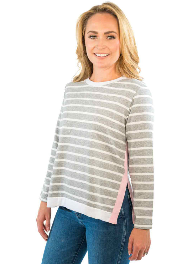 Grey Pullover Striped Sweater