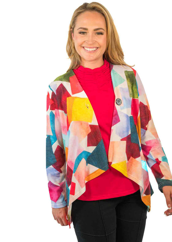 Blue/Pink One Button Cardigan