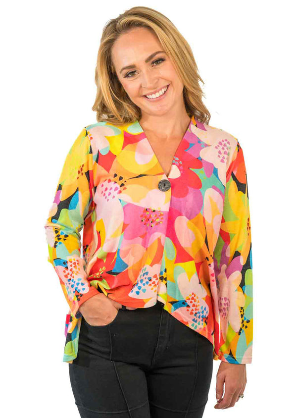 Pink/Multi One Button Cardigan