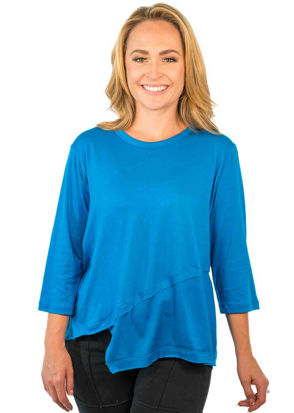 Blue Scoop Neck 3/4 Sleeve Layered Tunic