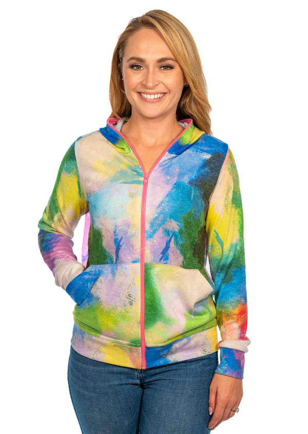 Watercolor Zip Neck and Front Hoodie
