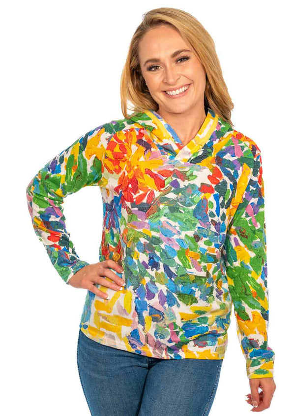Multi/Yellow Green Zip Neck Pullover