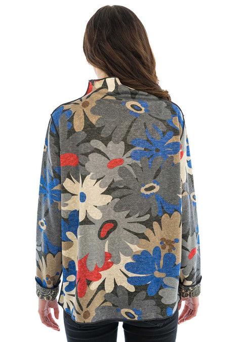 Reversible mock neck oversized floral.