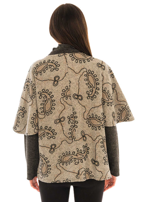 Rib trim open front cardigan paisley.