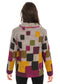 Contrast trim twist neck block pattern sweater.