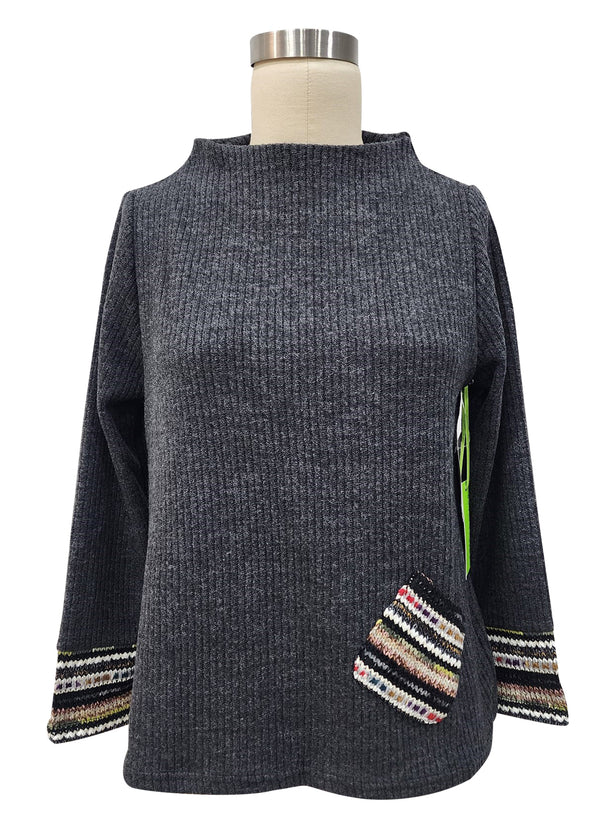 Stand Up Neck Contrast Knit Details