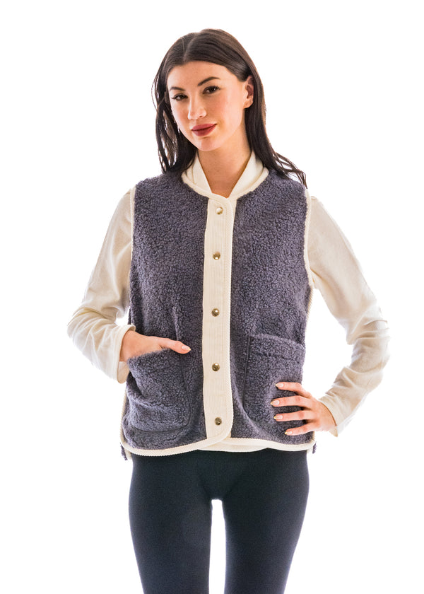 Sherpa Fleece Vest w/ Cord Trim
