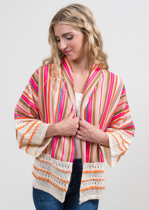 Stripe Crochet Detail Jacket