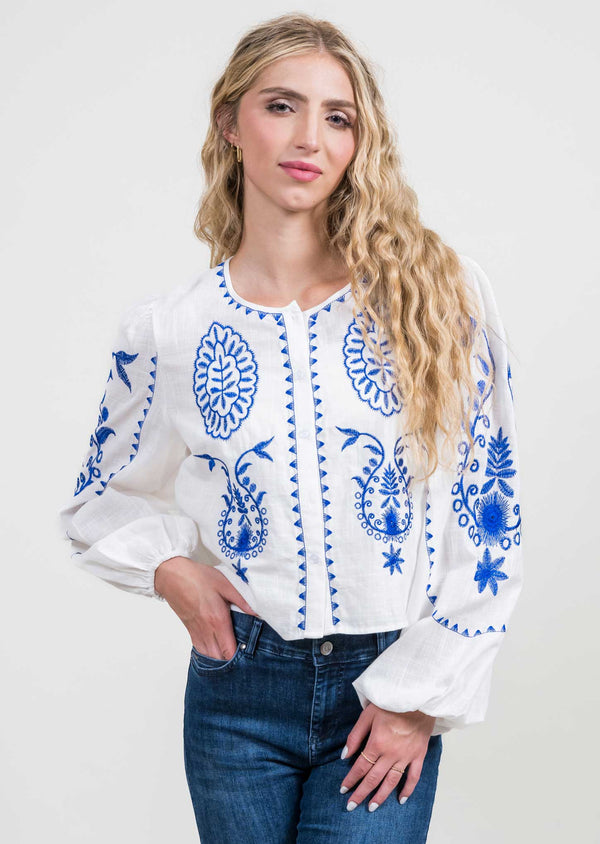 Blue/White Embroidered Blouse