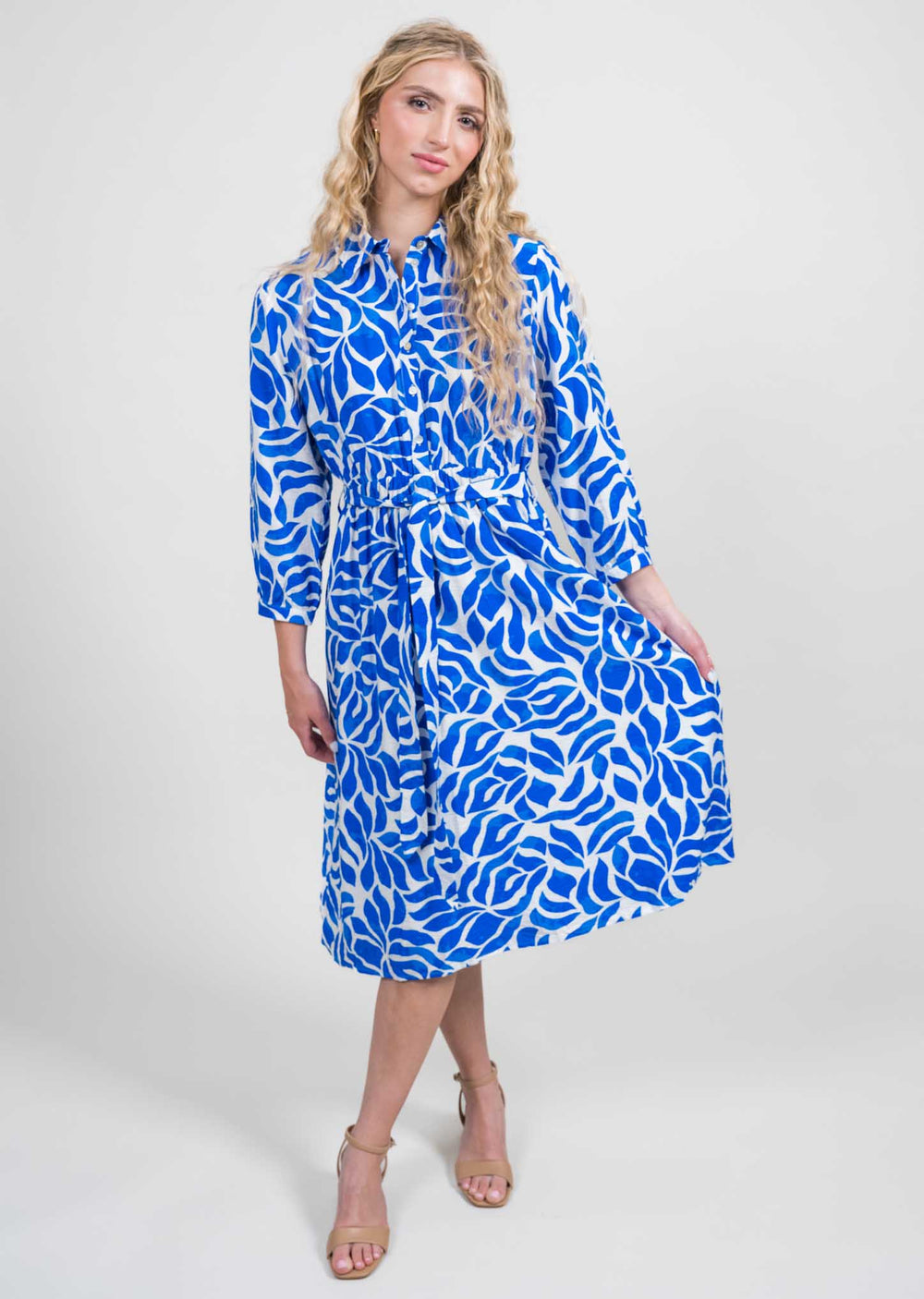 L/S Midi Dress - Blue/White / L L/S Midi Dress - Blue/White / L