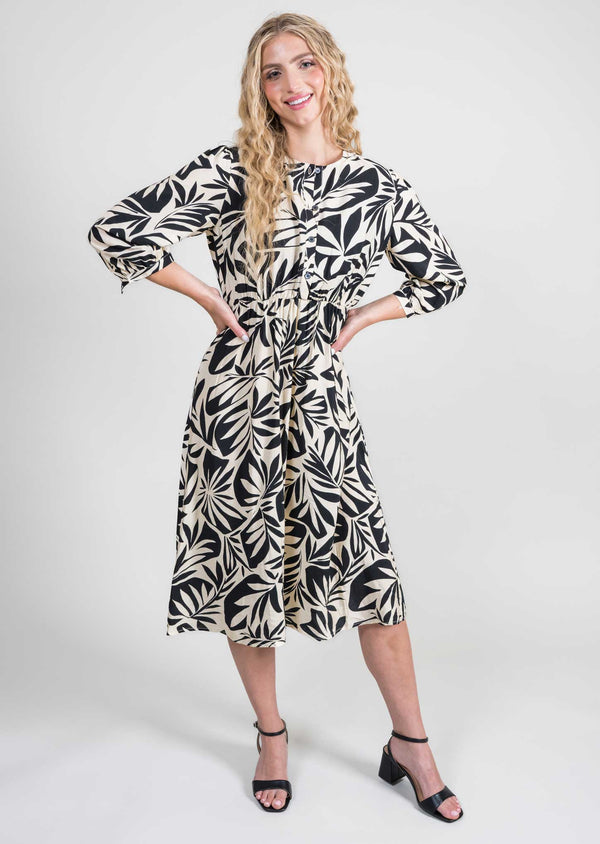 Black/Natural L/S Midi Dress
