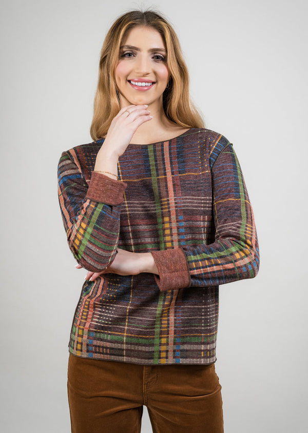 Solid Back Plaid Reversible Crew Neck