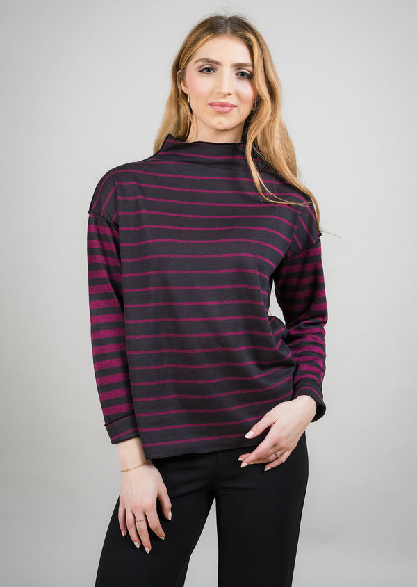 Drop Sleeve Stripe Reversible Mock Neck