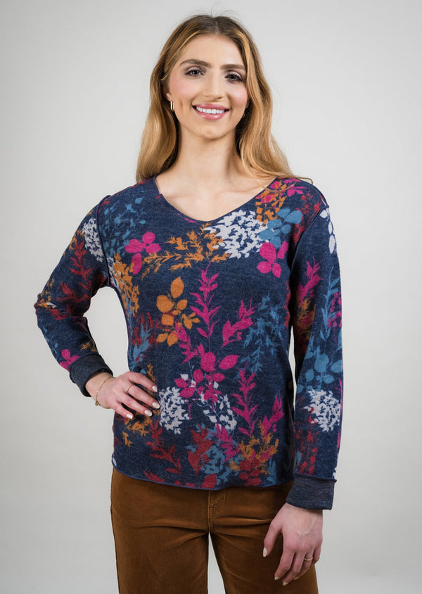 Charcoal Multi Reversible Floral V-Neck