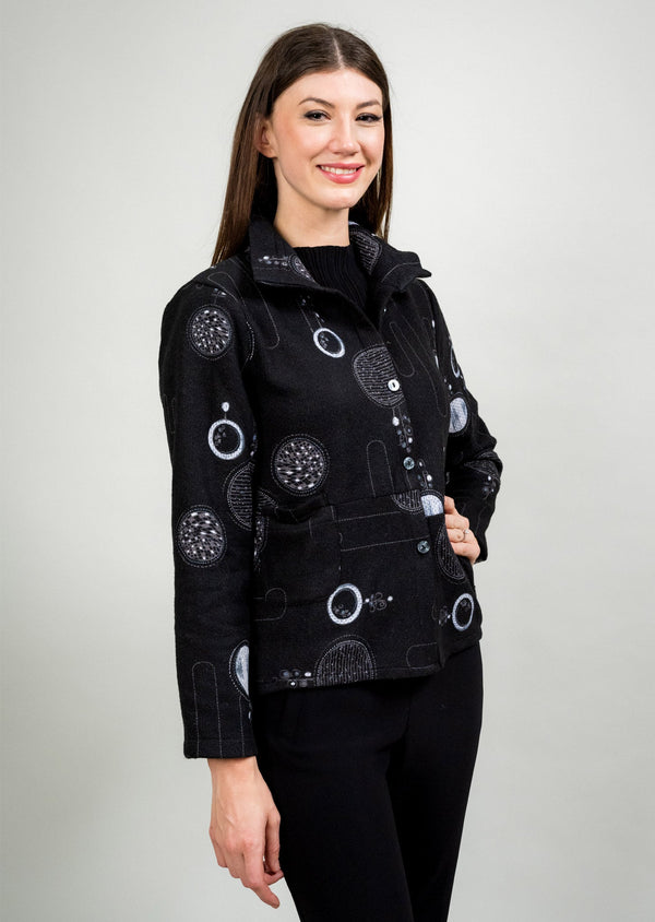 BUTTON BACK DOUBLE POCKET  JACKET WITH WIRE COLLAR