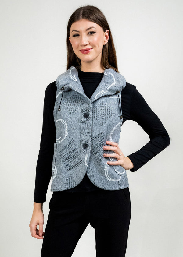 LIGHT GREY SHORT POUFF COLLAR VEST WITH DRAWSTRING