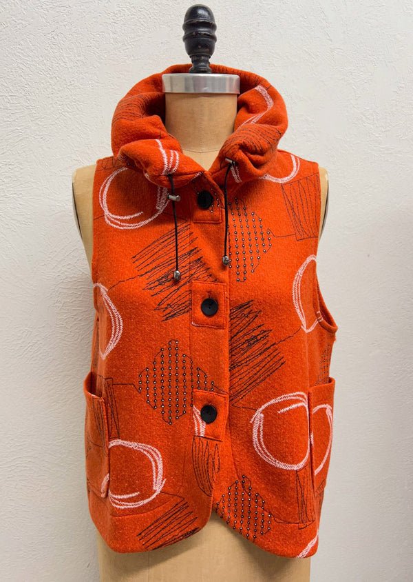 ORANGE SHORT POUFF COLLAR VEST WITH DRAWSTRING
