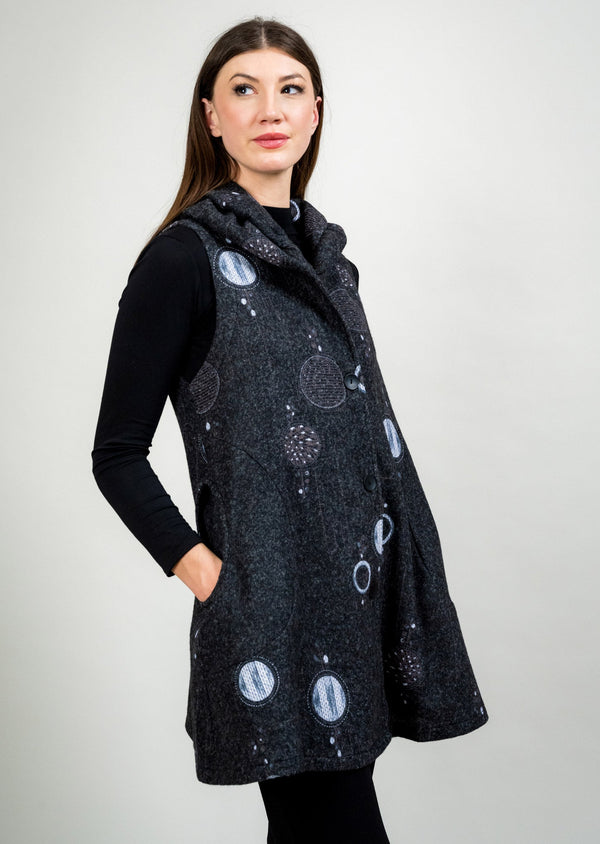 BUTTON FRONT VEST WITH 1/2 CIRCLE POCKETS
