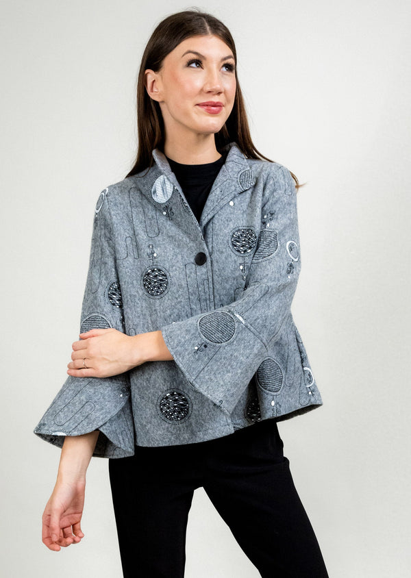 BELL SLEEVE MANDARIN COLLAR BUTTON FRONT JACKET