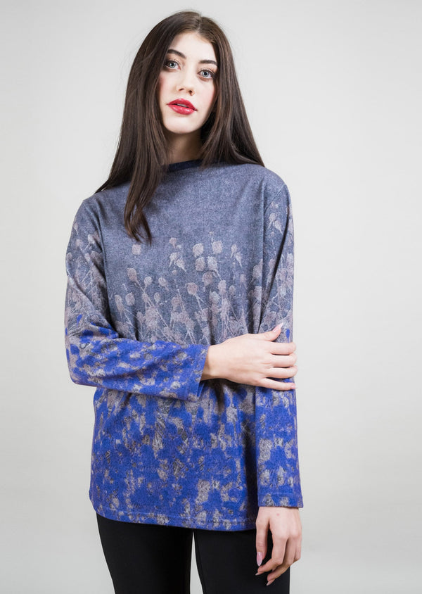 CONTRAST BANDED PRINTED FUNNEL NECK SWEATER