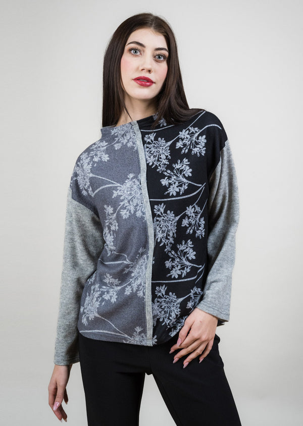 SPLIT FRONT CONTRAST BINDING FUNNEL NECK SWEATER