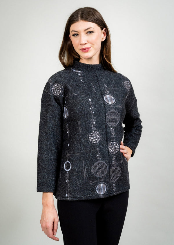 PRINTED MOCKNECK SWEATER WITH CONTRAST SLEEVES