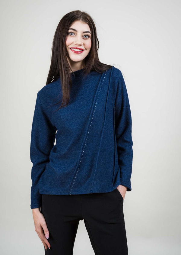 ANGLED SELF EMBROIDERY MOCKNECK