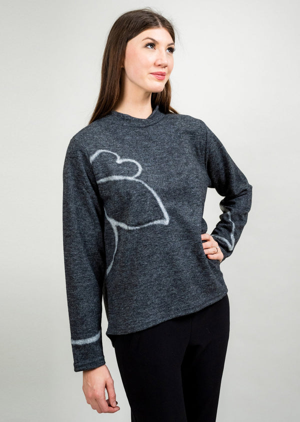 FELTED FLOWER AND CUFF SWEATER