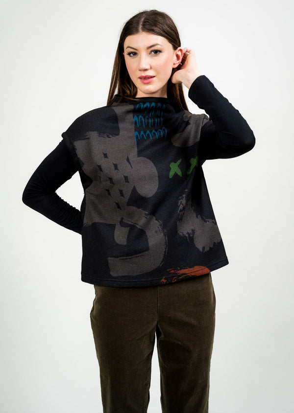 Printed Waffle Knit Pop Over With Contrast Banding