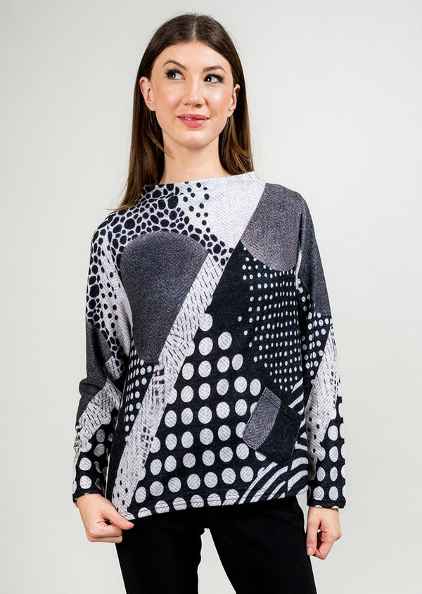 Printed Funnel Neck Sweater