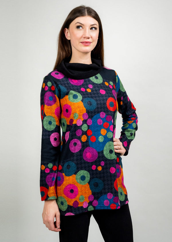 BLACK MULTI BRUSHED CONTRAST COWL NECK