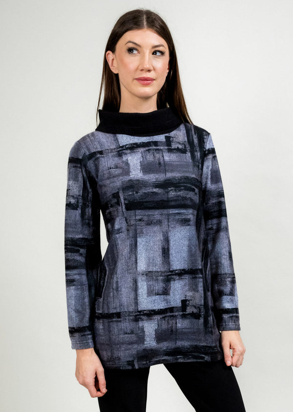 GREY/BLACK BRUSHED CONTRAST COWL NECK