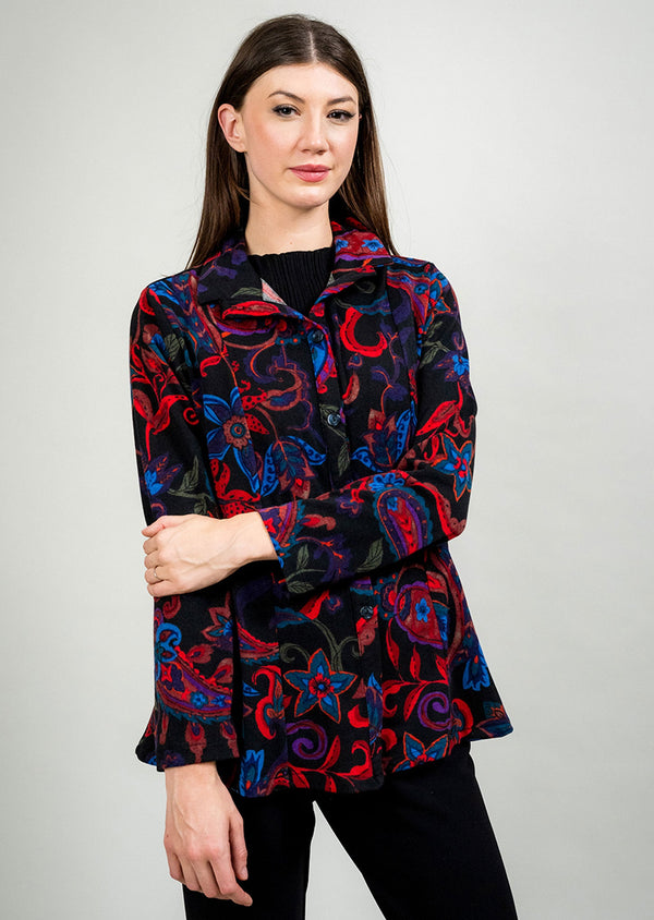 RED/BLACK FLORAL PRINT WIRE COLLAR JACKET