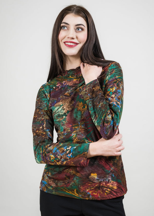 WATERCOLOR PINK PRINT LONGSLEEVE STITCH MOCK