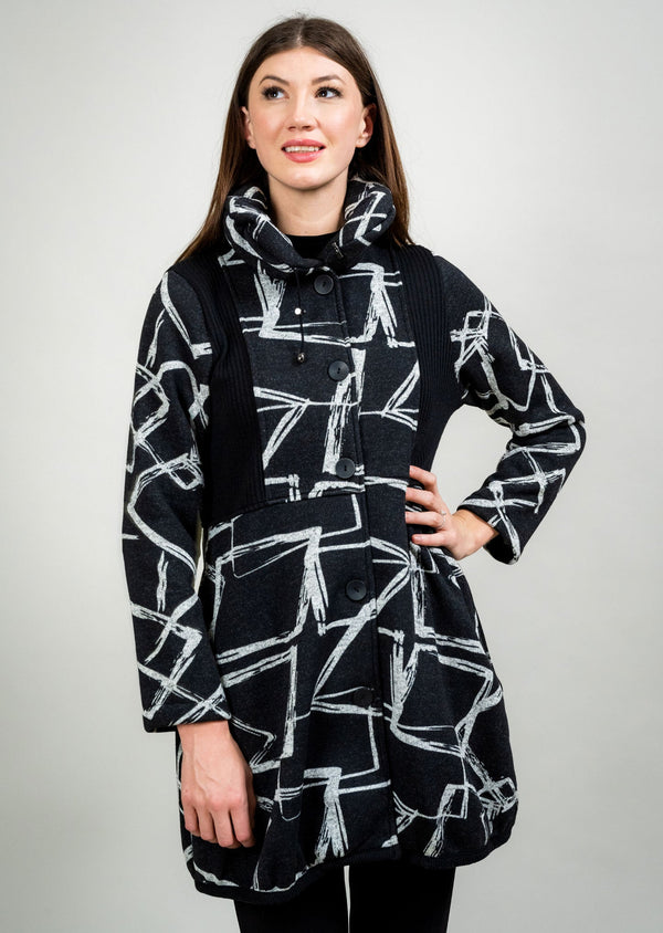 MIXED MEDIA BUTTON FRONT COAT