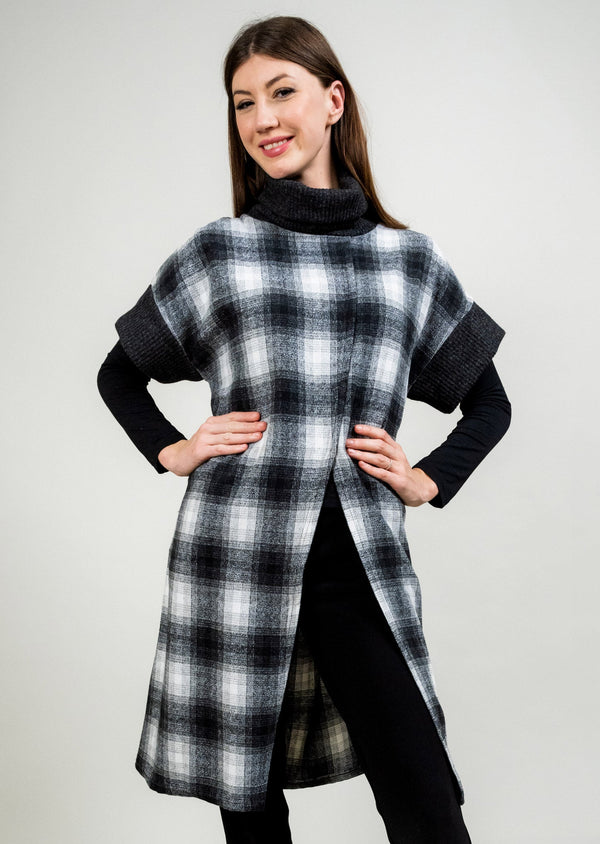 PLAID SLIT FRONT TOPPER