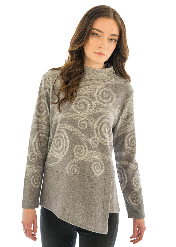 Mock Neck Grey Wind Print Tunic