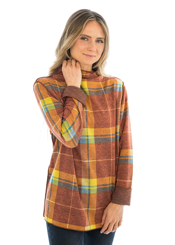 Reversible Mock Neck Plaid