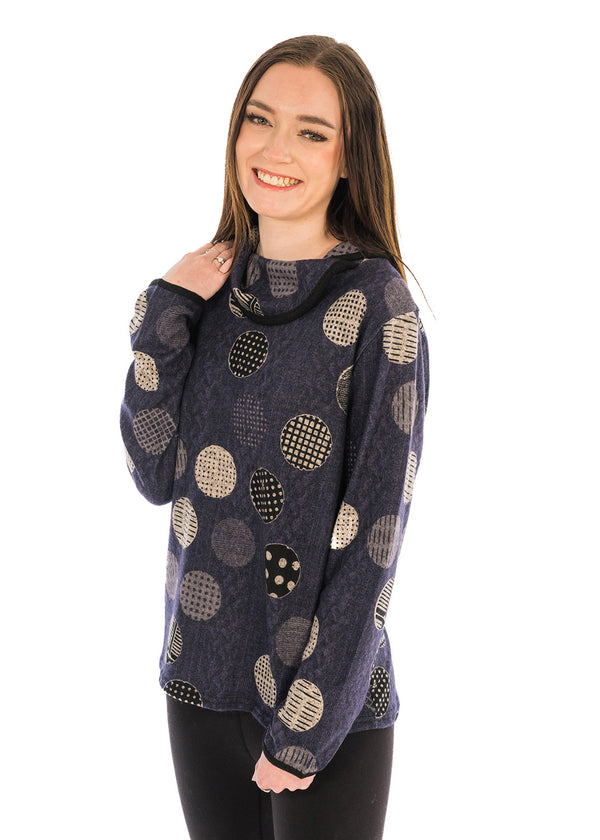 Contrast Trim Twist Neck Dot Sweater