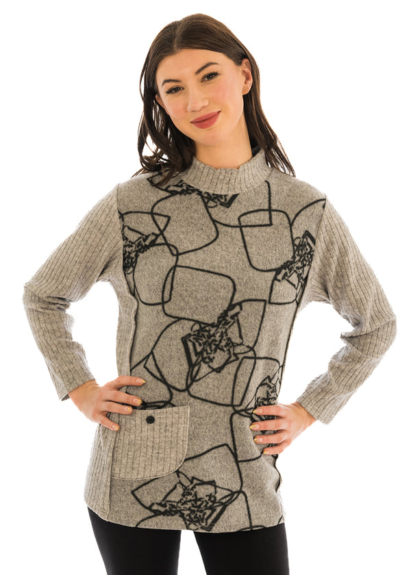 Print Front Mix Media Sweater