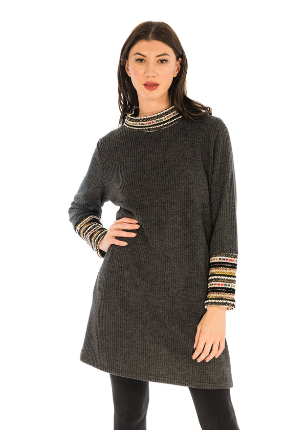 Knit Dress With Contrast Cowl and Cuffs