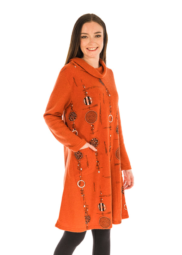 Embossed Knit Cowl Neck Dress