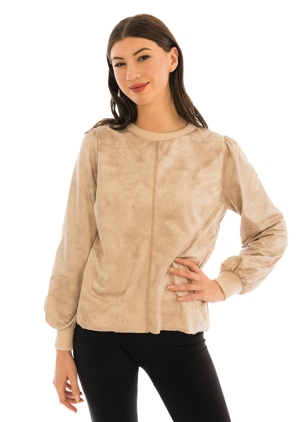 Crew Neck Pleather Pullover