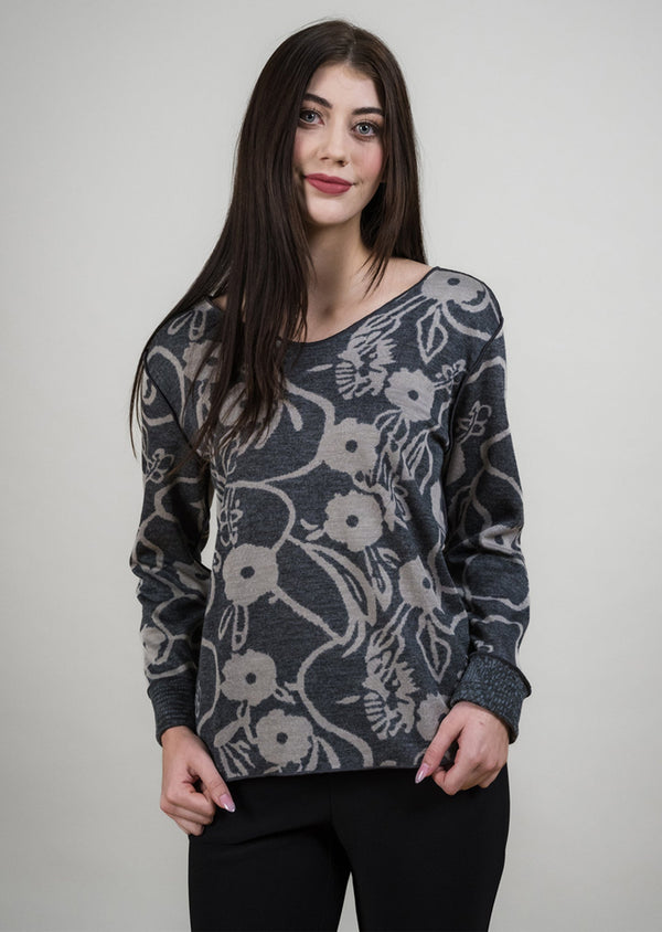 Grey Reversible Floral V-Neck