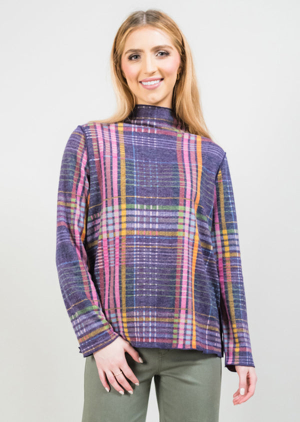 Solid Back Reversible Plaid Mock Neck