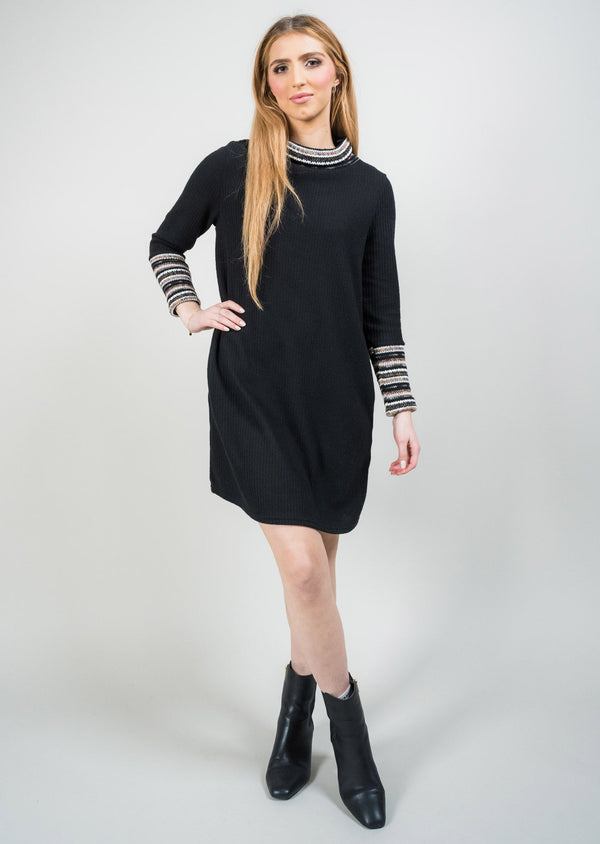 CONTRAST KNIT RIB KNIT DRESS