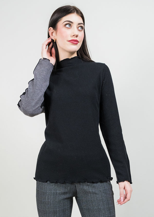 Two-Tone Ribbed Mockneck